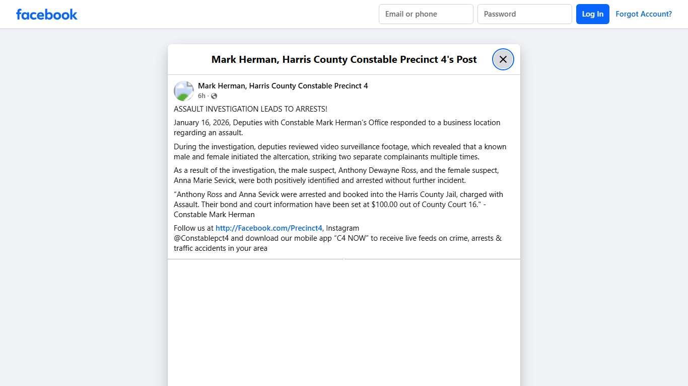 ASSAULT... - Mark Herman, Harris County Constable Precinct 4 Facebook