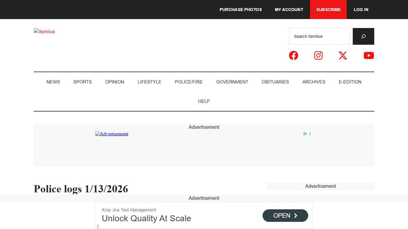 Police logs 1/13/2026 - Itemlive